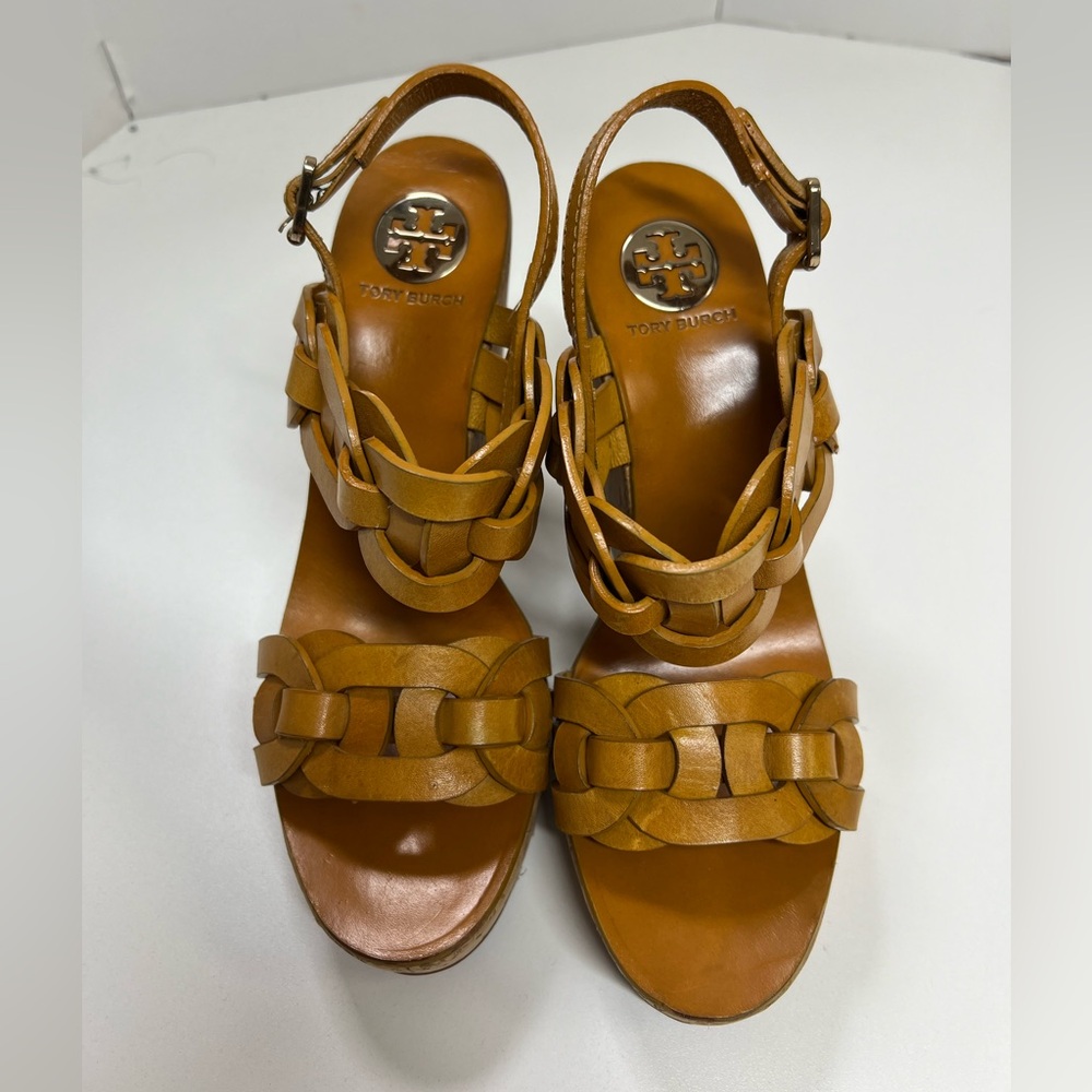 Tory Burch Calyca Wedges Leather Heeled Sandals Size 9 Braided Heels - Picture 4 of 11